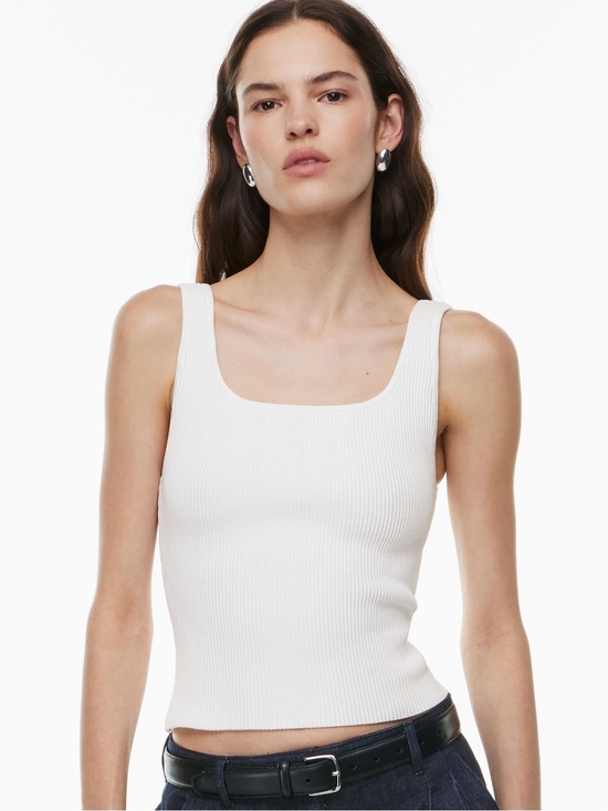Babaton Tops - Aritzia Babaton Sculpt Knit Ribbed SquareNeck Tank Top White Medium